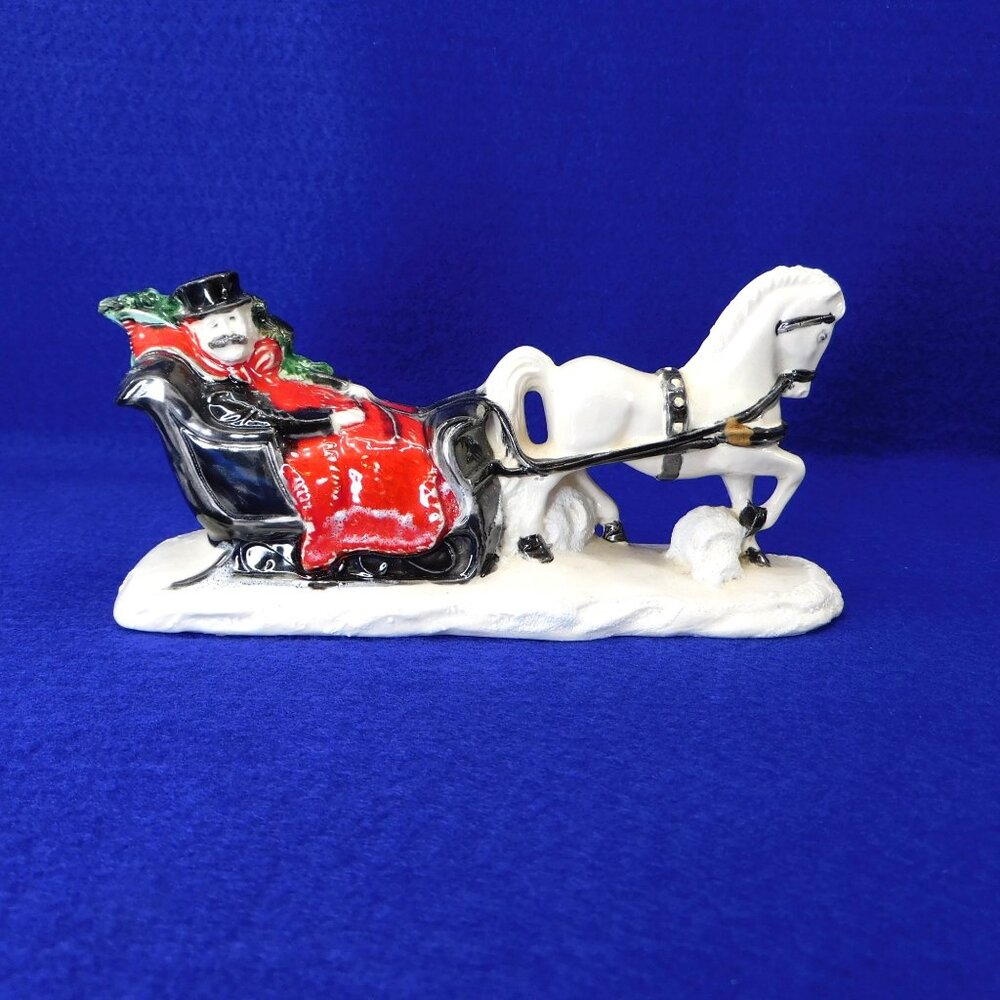 Vintage Ceramic Christmas Sleigh With Horse & Passengers By Byron Molds 1979